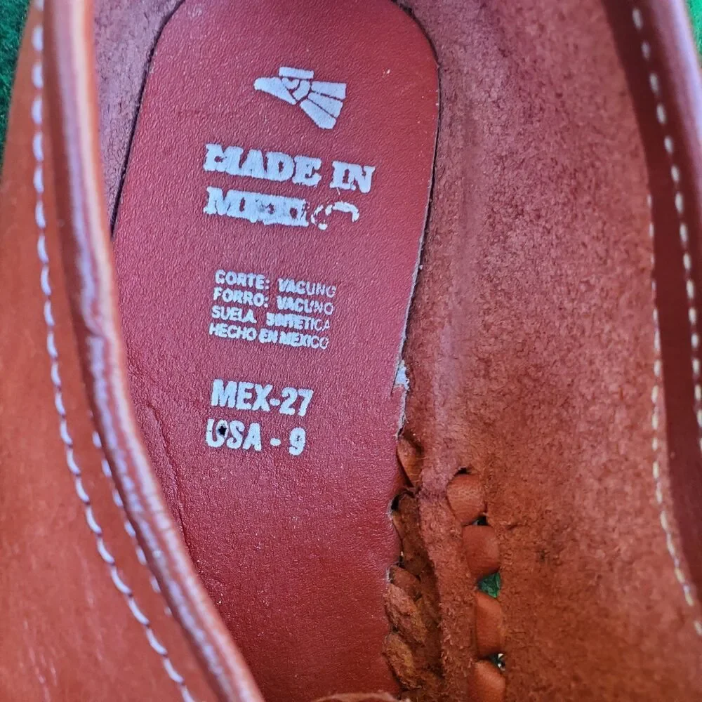 Mens Mexican Laces Leather Handmade Mexican Huarache Slip On Brown Leather
